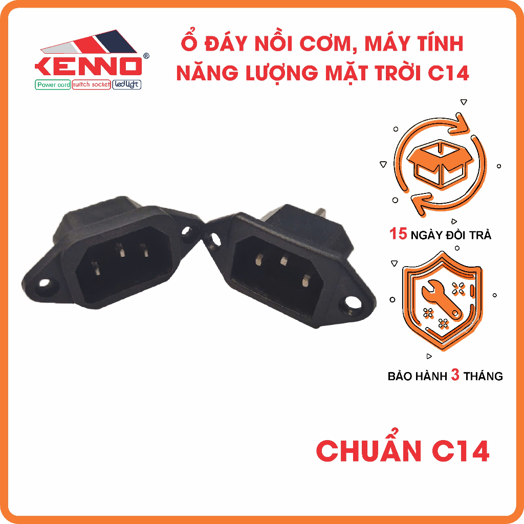 Ổ cắm 3 chân nồi cơm điện màu đen 10A chuẩn C14 ổ đáy socket nồi cơm, năng lượng mặt trời, máy tính