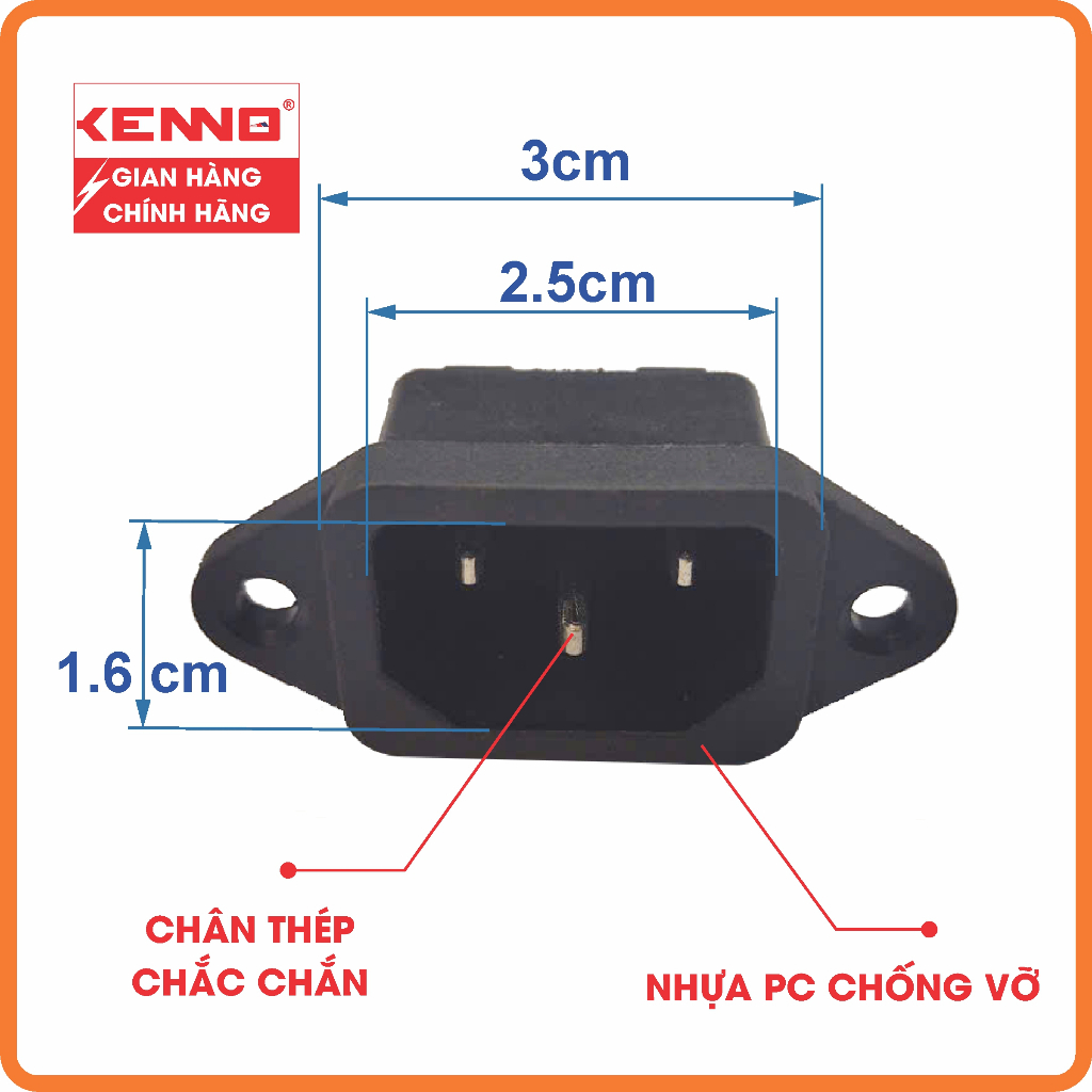 Ổ cắm 3 chân nồi cơm điện màu đen 10A chuẩn C14 ổ đáy socket nồi cơm, năng lượng mặt trời, máy tính