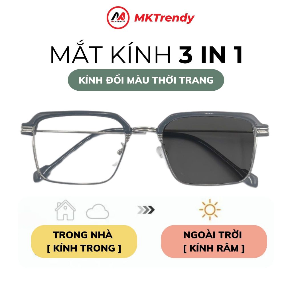 Kính cận đổi màu MKTRENDY nam nữ thời trang cao cấp gọng kim loại chống tia UV chống ánh sáng xanh X10