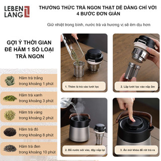 Phích Pha Trà Giữ Nhiệt Inox Lebenlang LBL3031 Có Lõi Lọc Trà, Dung Tích 1Lít, Ruột Tráng Men