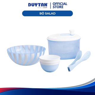 Bộ salad DUY TÂN nhựa PP, gồm bộ rổ xoay rau giúp ráo nước và tô chén, đồ gấp trộn salad ngon miệng