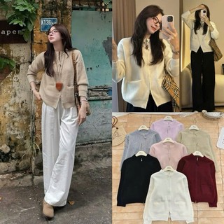 Áo cardigan len lông thỏ tay dài túi ngang 2 đầu kéo 247store