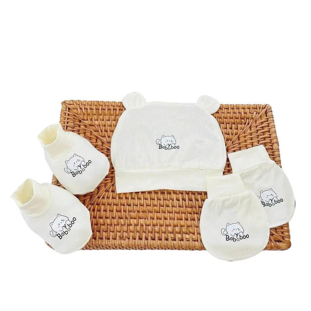 Sét mũ, bao tay, bao chân chất peptit Babyboo cho bé sơ sinh tai gấu cho bé sơ sinh TH02 - 3SBABY
