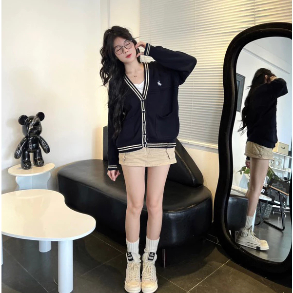 Áo khoác len cardigan nam cổ chữ V dài tay thu đông form rộng phong cách Hàn Quốc Halley N28