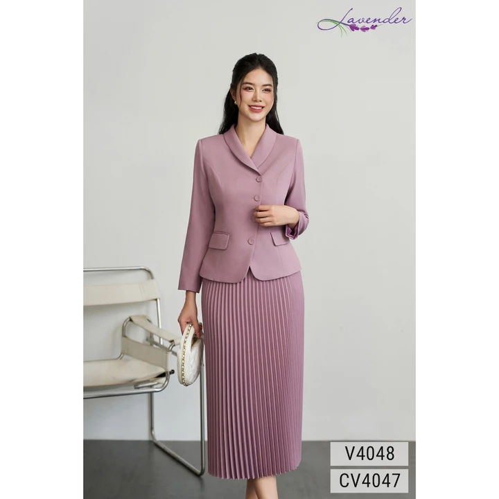Set vest công sở nữ LAVENDER màu tím khoai môn, áo vest tay dài phối chân váy xếp ly V4048