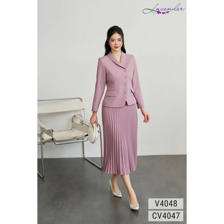 Set vest công sở nữ LAVENDER màu tím khoai môn, áo vest tay dài phối chân váy xếp ly V4048