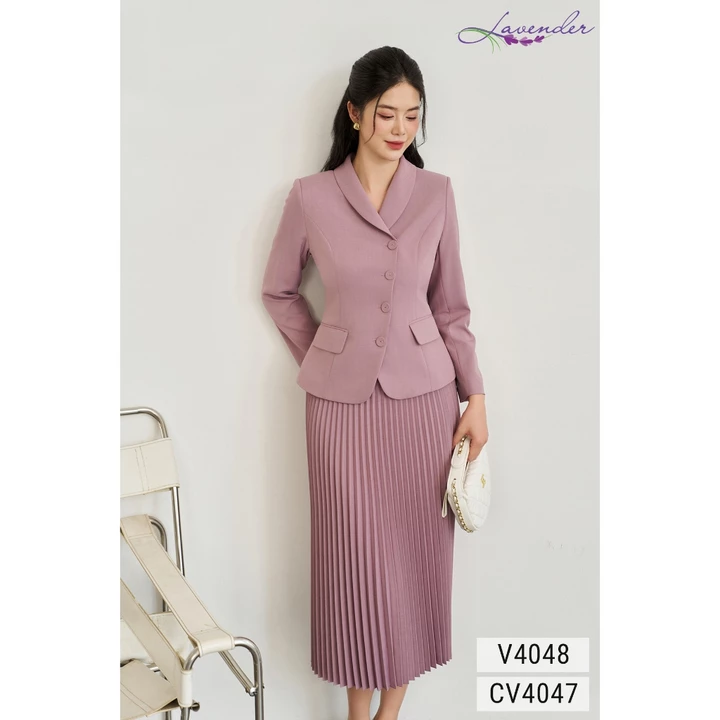 Set vest công sở nữ LAVENDER màu tím khoai môn, áo vest tay dài phối chân váy xếp ly V4048