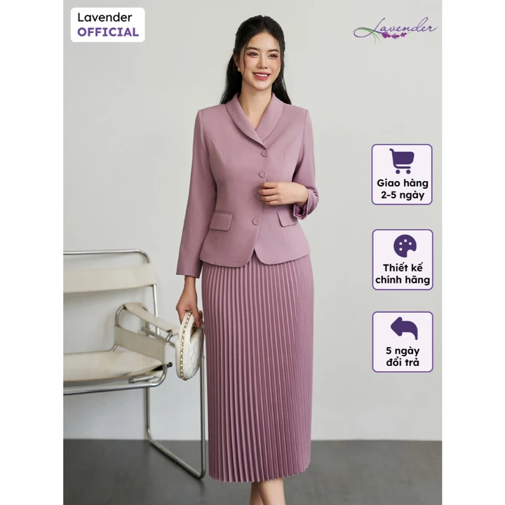 Set vest công sở nữ LAVENDER màu tím khoai môn, áo vest tay dài phối chân váy xếp ly V4048