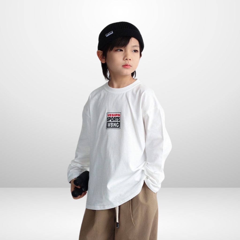 Áo Thun Dài Tay Xuân Thu Cho Bé Trai, Bé Gái In Hình Năng Động, Cổ Tròn | JJ Kids Fashion