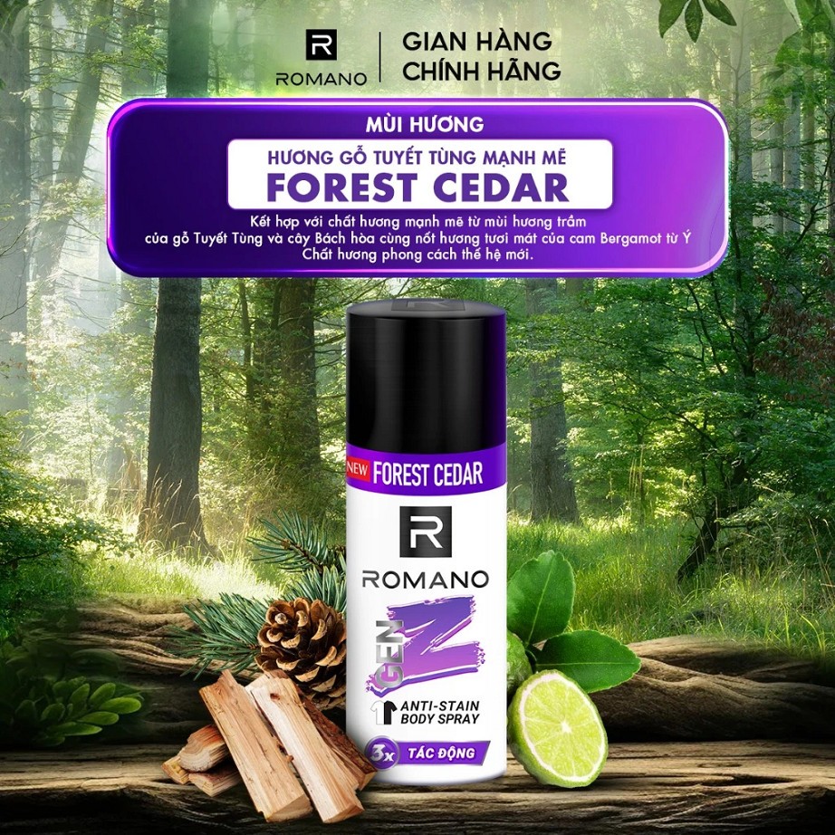 Combo 2 Xịt khử mùi toàn thân cho nam Romano ngăn vệt ố vàng Genz / ngăn mô hôi ( 140ml / 150ml x 2 ) - Live