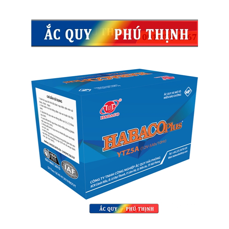 Ắc quy xe máy Habaco 12V – 5Ah EX – YTZ5A. Dùng cho các loại xe Wave ...