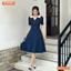 Đầm thiết kế BEMINE cổ kiểu dáng chữ A có nút phù hợp đi làm, đi dạo phố-MT9712