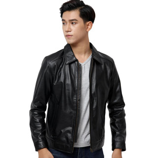 Áo da bò, áo da thật cao cấp loại 1 Fttleather Collar Jacket Cổ Bẻ Trơn Da Bò - AD401B