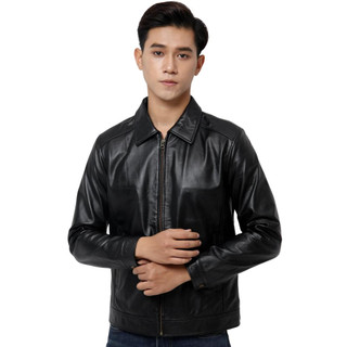 Áo da bò, áo da thật cao cấp loại 1 Fttleather Collar Jacket Cổ Bẻ Trơn Da Bò - AD401B