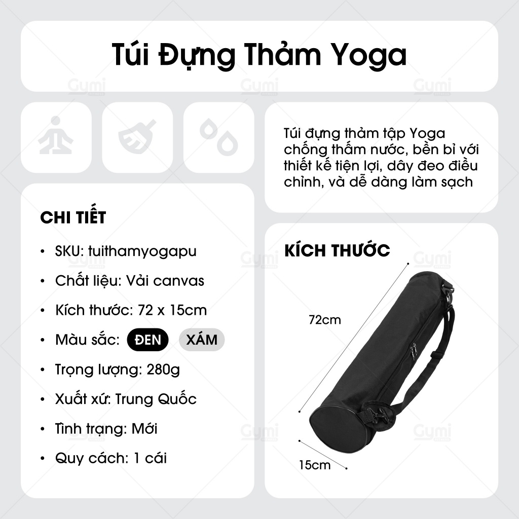 Túi Đựng Thảm Tập Yoga PU Cao Cấp - Có Khóa Kéo, Chống Nước - TuiTham