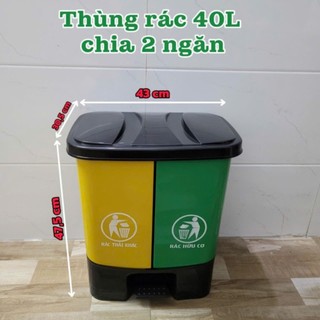 Thùng rác sợt rác nhựa dung tích 40L chia 2 ngăn  phân loại rác thải bảo vệ môi trường