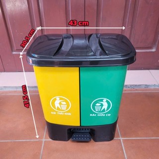 Thùng rác sợt rác nhựa dung tích 40L chia 2 ngăn  phân loại rác thải bảo vệ môi trường