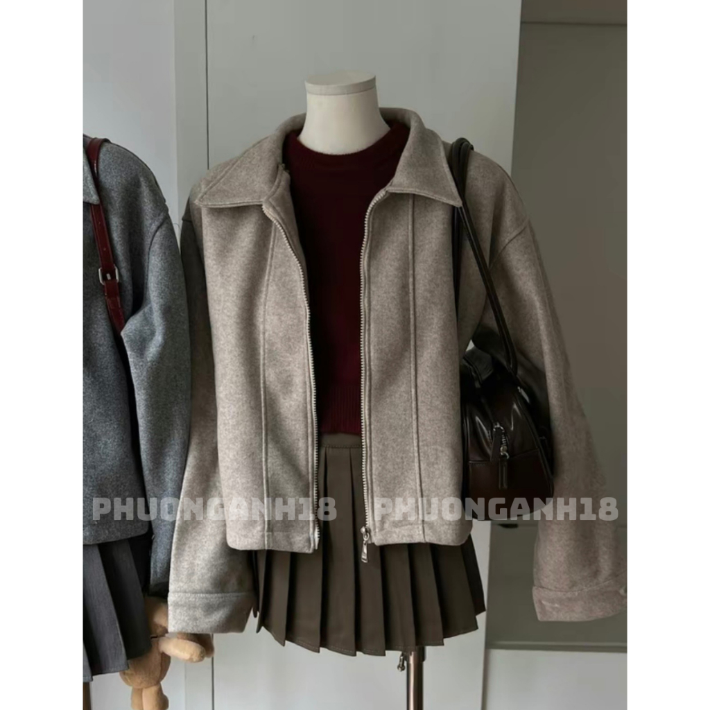 Áo khoác dạ HÀNG 2 LỚP dây rút cổ bẻ khoá zip Loại 1 6348