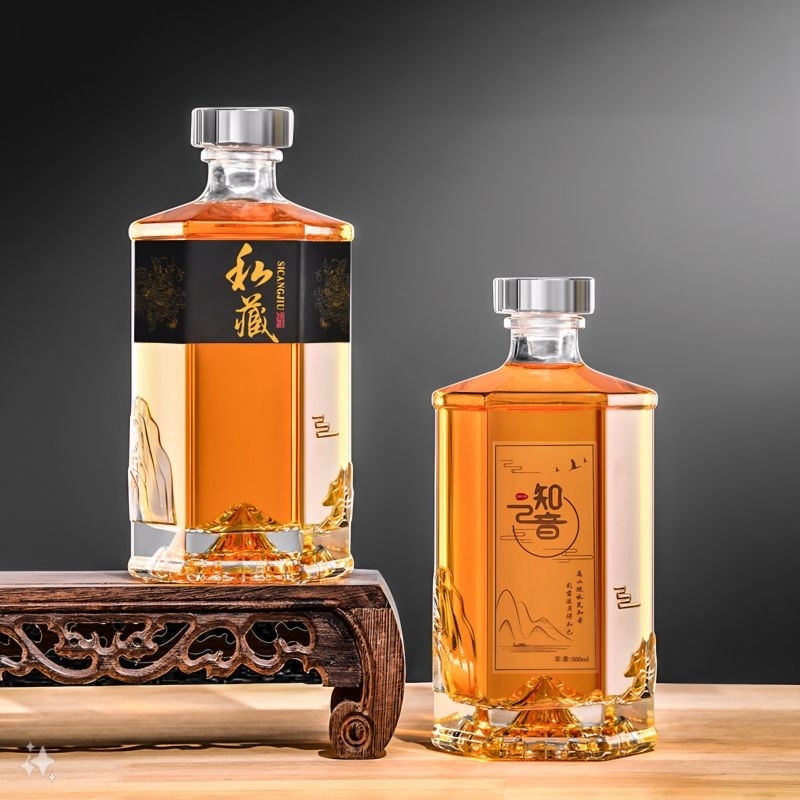 Chai thủy tinh dung tích 500ml lục giác đáy núi cao cấp sang trọng CLG500