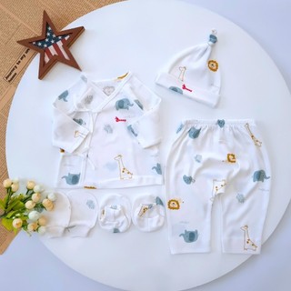 Bộ sơ sinh cột dây kèm mũ vớ Bunnybaby chất thun cottom mềm mịn cho bé 3-5kg