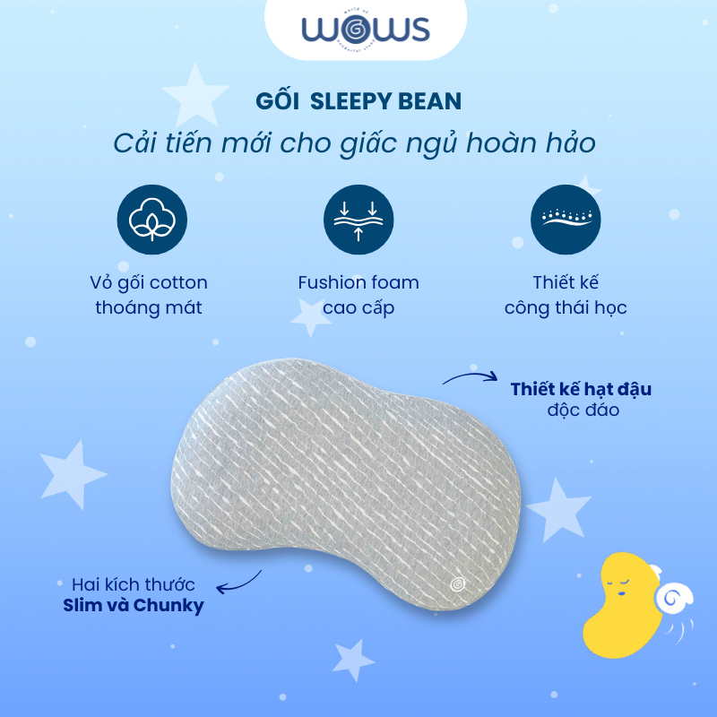 Ảnh WOWS - Gối Fusion Foam Cao Cấp Sleepy Bean - Gối Công Thái Học Nâng Đỡ Cổ Vai Gáy - Vỏ Tháo Được 1