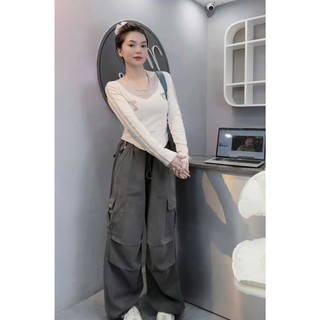 Set Bộ Đồ Nữ HDM Áo Cổ Yếm Croptop Số 27 Mút Ngực Phối Cổ Mix Quần Boom Túi Hộp Freesize