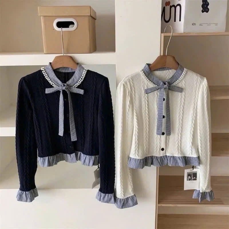 áo len dài tay nữ dáng ngắn tôn dáng, áo dài nữ thắt nơ xinh xắn rễ phối đồ thu đồng (A153)