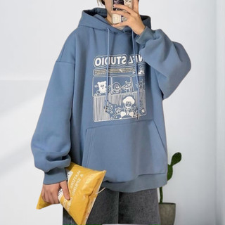 Áo hoodie ulzzang nam nữ unisex cặp đôi chui đầu chống nắng có nón in hoạt hình STUDIO - CHP 02 C1