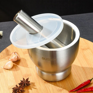 Bộ Chày Cối Inox 304 Có Nắp Đậy, Chày Cối Nguyên Khối Dã Đồ Cực Nhuyễn Mịn Tiện Lợi Cho Gia Đình Cam Homeware