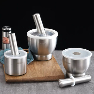 Bộ Chày Cối Inox 304 Có Nắp Đậy, Chày Cối Nguyên Khối Dã Đồ Cực Nhuyễn Mịn Tiện Lợi Cho Gia Đình Cam Homeware
