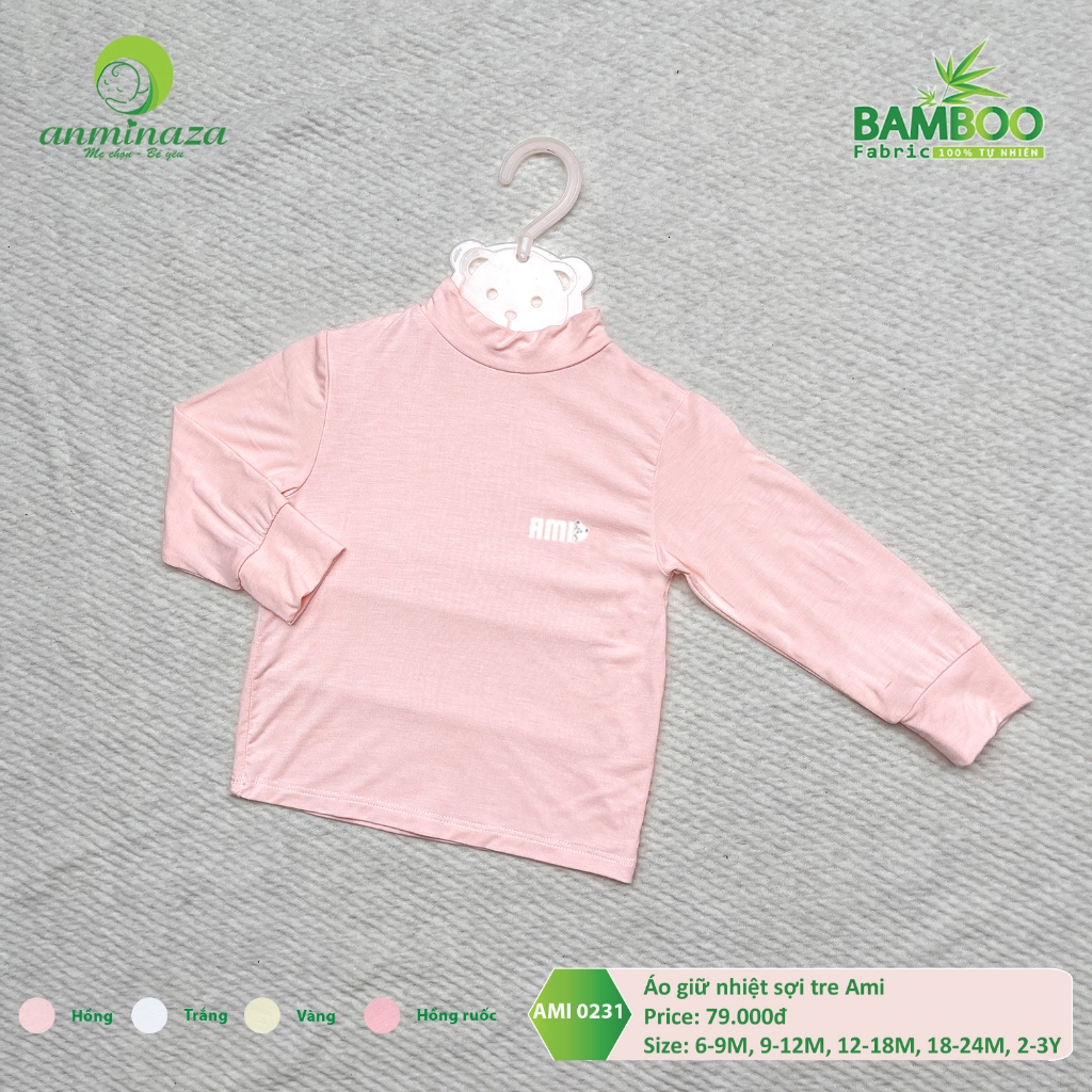 Áo Giữ Nhiệt Cho Bé Anminaza Vải Sợi Tre Petit Mỏng Cổ 3 Phân Mặc Lót Trong Giữ Ấm Tốt - Hàng Chính Hãng AMI0231