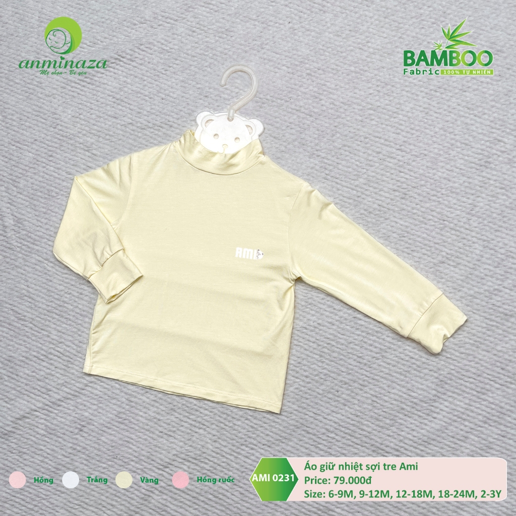 Áo Giữ Nhiệt Cho Bé Anminaza Vải Sợi Tre Petit Mỏng Cổ 3 Phân Mặc Lót Trong Giữ Ấm Tốt - Hàng Chính Hãng AMI0231