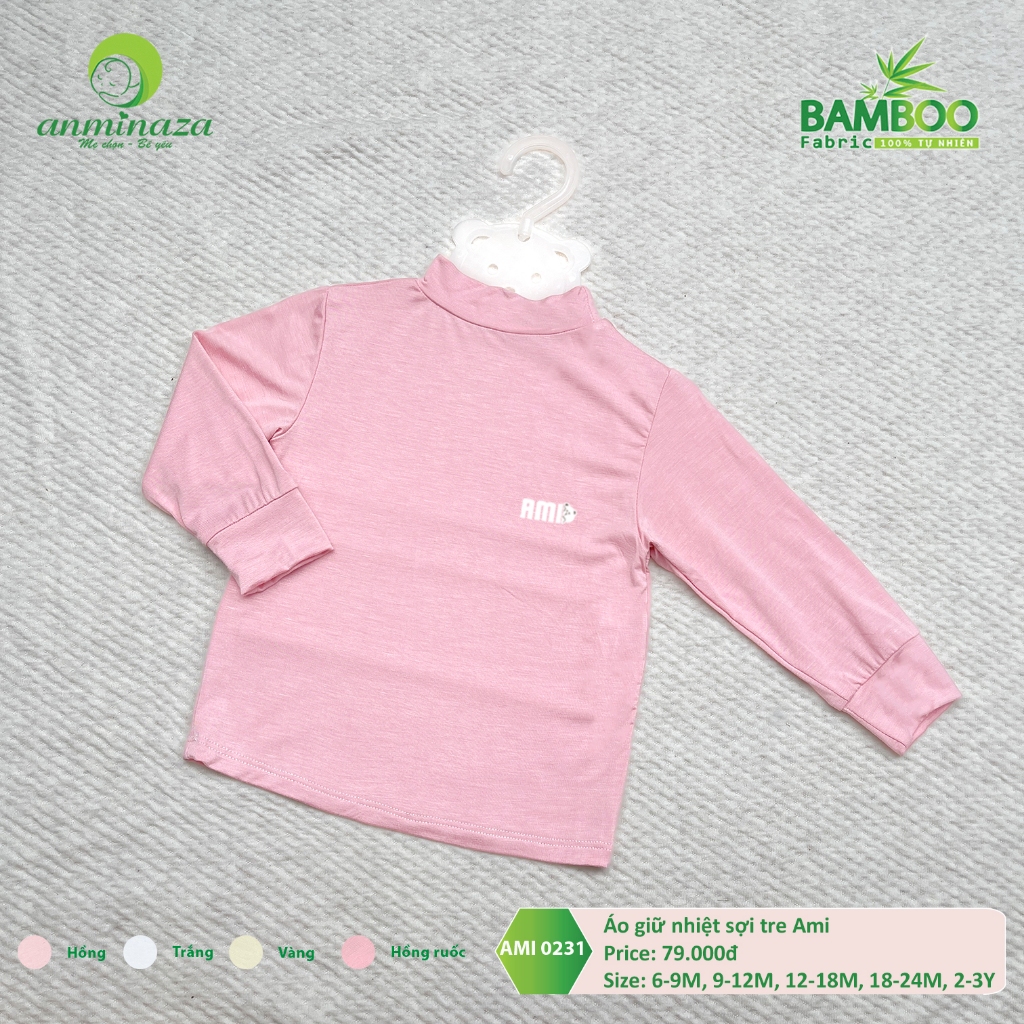 Áo Giữ Nhiệt Cho Bé Anminaza Vải Sợi Tre Petit Mỏng Cổ 3 Phân Mặc Lót Trong Giữ Ấm Tốt - Hàng Chính Hãng AMI0231