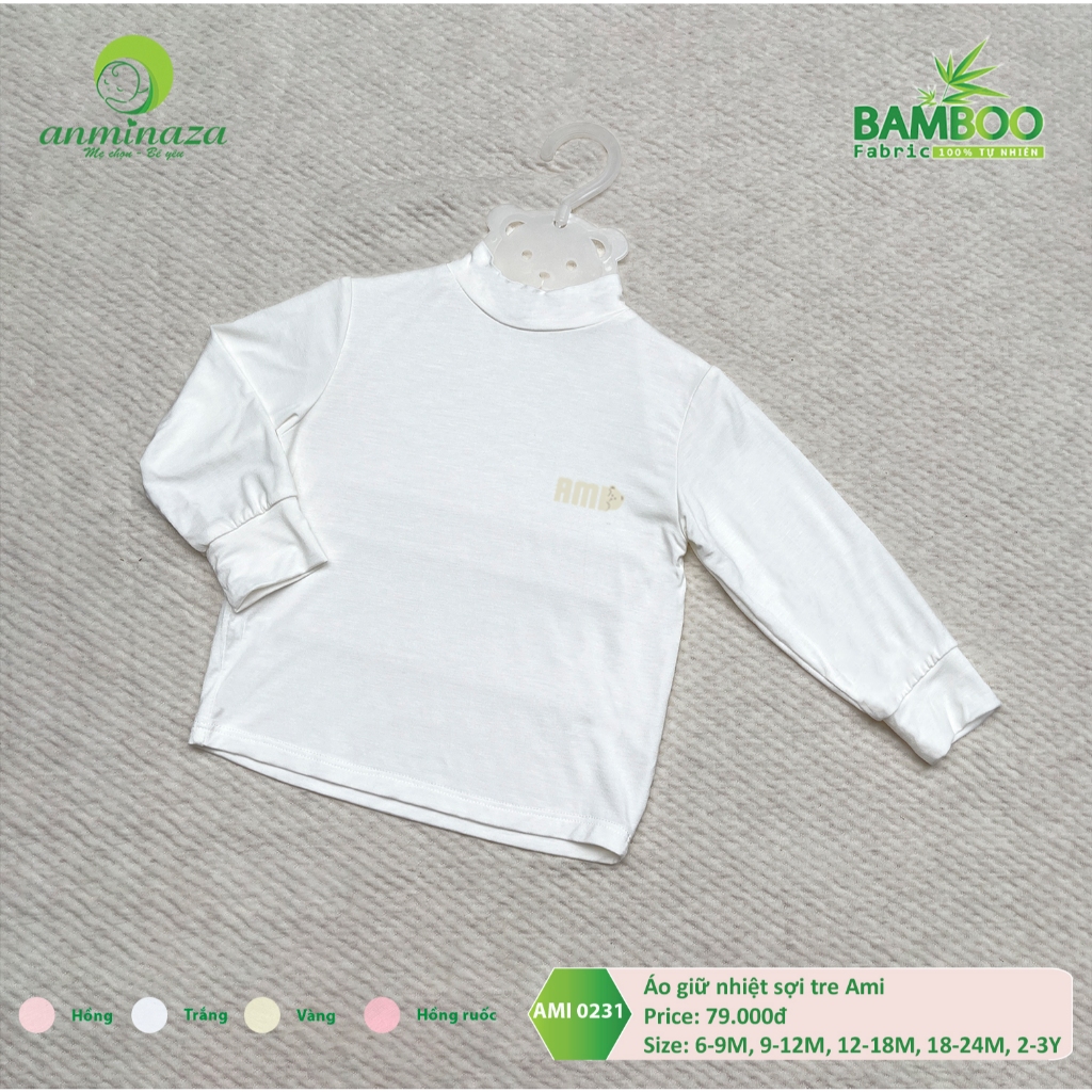 Áo Giữ Nhiệt Cho Bé Anminaza Vải Sợi Tre Petit Mỏng Cổ 3 Phân Mặc Lót Trong Giữ Ấm Tốt - Hàng Chính Hãng AMI0231