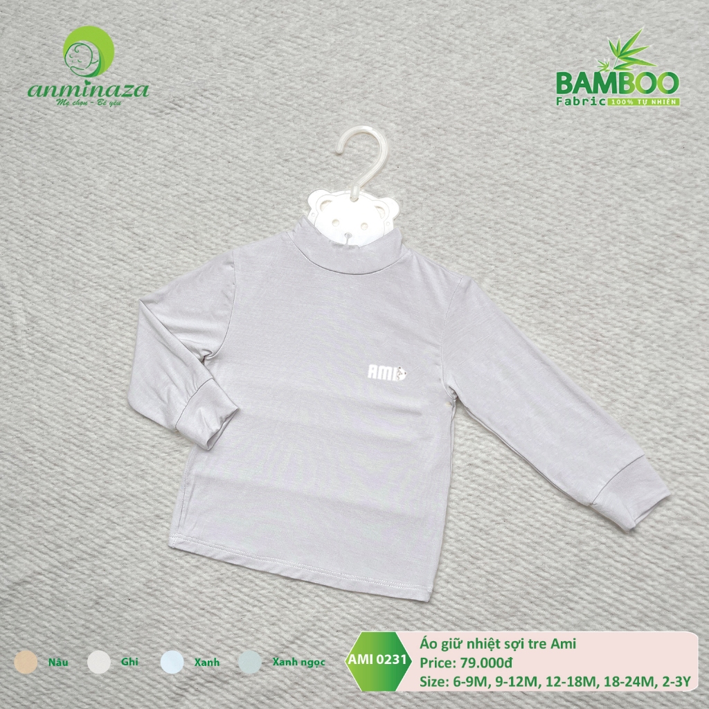 Áo Giữ Nhiệt Cho Bé Anminaza Vải Sợi Tre Petit Mỏng Cổ 3 Phân Mặc Lót Trong Giữ Ấm Tốt - Hàng Chính Hãng AMI0231