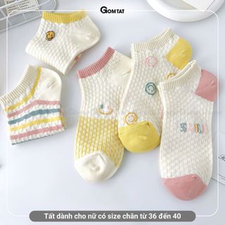 Combo 5 đôi tất nữ cổ thấp mẫu mặt cười GOMTAT, vớ nữ cổ ngắn chất cotton kháng khuẩn - CB102