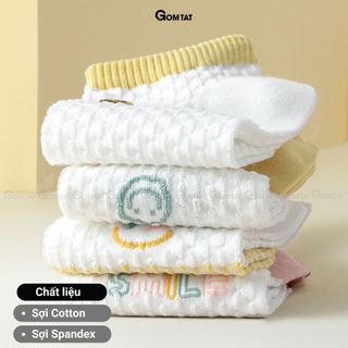 Combo 5 đôi tất nữ cổ thấp mẫu mặt cười GOMTAT, vớ nữ cổ ngắn chất cotton kháng khuẩn - CB102