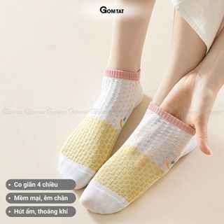 Combo 5 đôi tất nữ cổ thấp mẫu mặt cười GOMTAT, vớ nữ cổ ngắn chất cotton kháng khuẩn - CB102