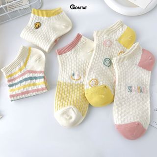 Combo 5 đôi tất nữ cổ thấp mẫu mặt cười GOMTAT, vớ nữ cổ ngắn chất cotton kháng khuẩn - CB102