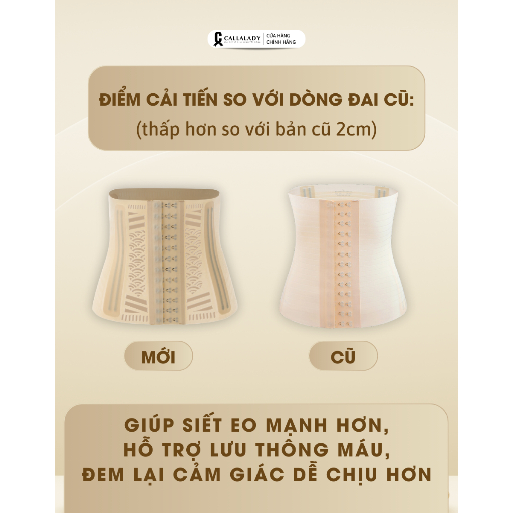 Đai nịt bụng giảm mỡ sau sinh Callalady latex nịt bụng định hình eo siết bụng chống cuộn vải đúc su siêu mỏng DDK