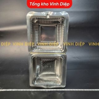 .100 hộp nhựa vuông HH5 dùng 1 lần đựng bánh bông lan trứng muối, hộp nhựa trong