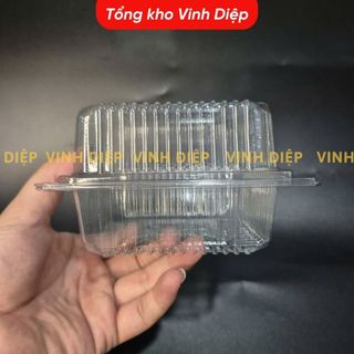 .100 hộp nhựa vuông HH5 dùng 1 lần đựng bánh bông lan trứng muối, hộp nhựa trong