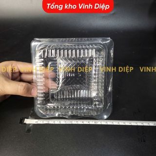 .100 hộp nhựa vuông HH5 dùng 1 lần đựng bánh bông lan trứng muối, hộp nhựa trong