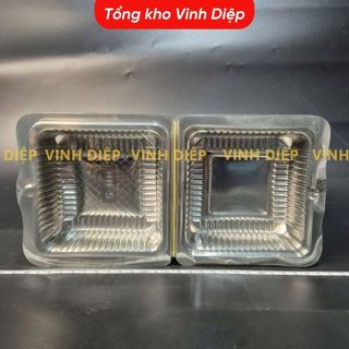 .100 hộp nhựa vuông HH5 dùng 1 lần đựng bánh bông lan trứng muối, hộp nhựa trong