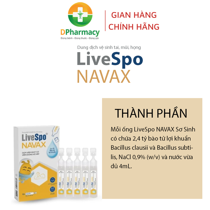 Nhỏ mũi, họng cho trẻ em giúp giảm nghẹt mũi, viêm mũi LiveSpo Navax sơ sinh - Hộp 10 ống x 4ml