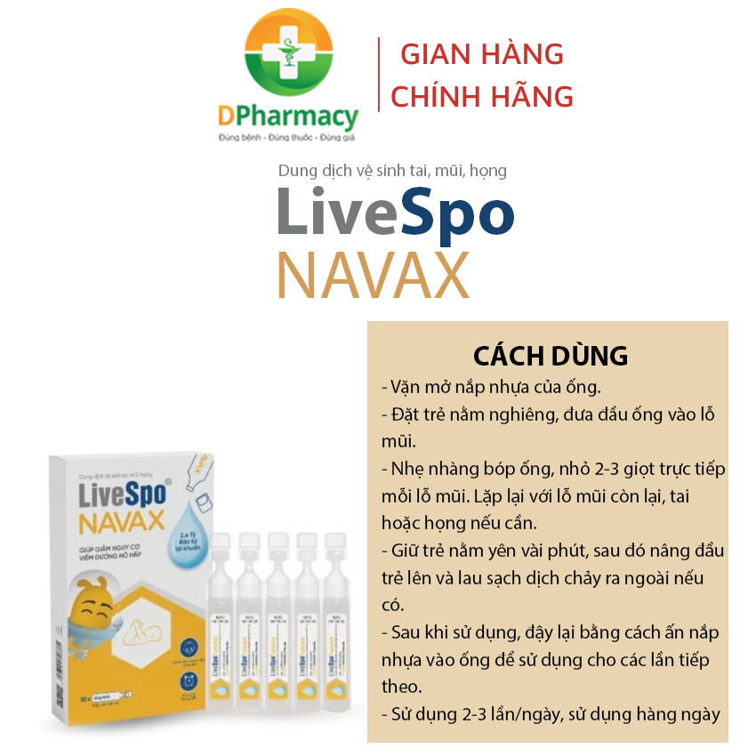 Nhỏ mũi, họng cho trẻ em giúp giảm nghẹt mũi, viêm mũi LiveSpo Navax sơ sinh - Hộp 10 ống x 4ml
