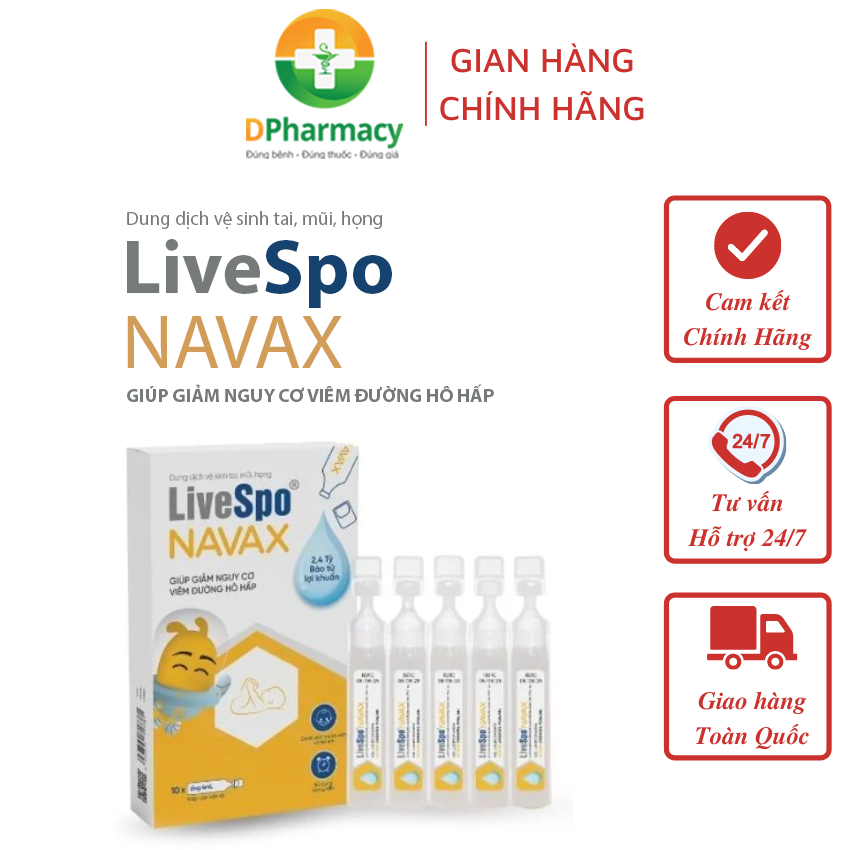 Nhỏ mũi, họng cho trẻ em giúp giảm nghẹt mũi, viêm mũi LiveSpo Navax sơ sinh - Hộp 10 ống x 4ml
