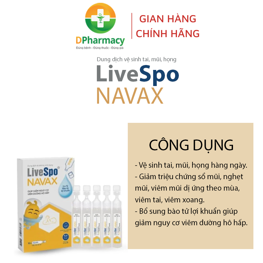 Nhỏ mũi, họng cho trẻ em giúp giảm nghẹt mũi, viêm mũi LiveSpo Navax sơ sinh - Hộp 10 ống x 4ml