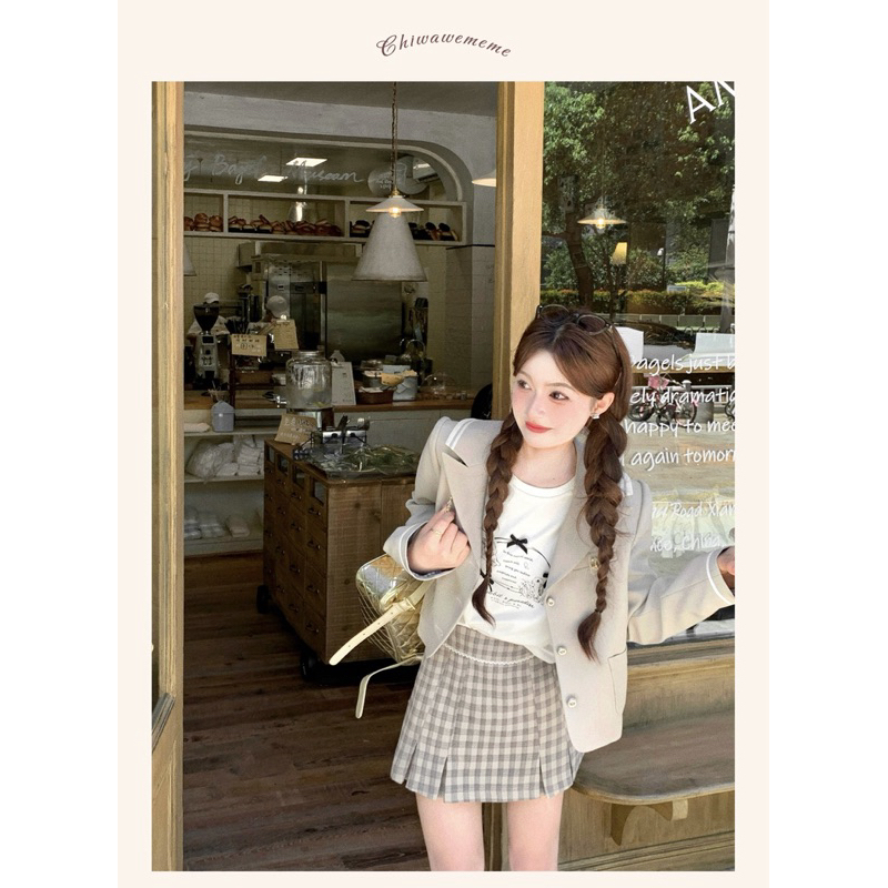 Áo Blazer crotop chất liệu chéo hàn có hai màu đen và trắng phong cách nữ sinh Hàn Quốc cá tính- [AB01]- MeMe
