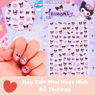 Sticker 3D Dán Móng Tay Cho Bé Dập Nổi Kuromi, Cún Trắng, HelloKitty, Loopy Nghệ Thuật Đồ Làm Nail Cho Bé